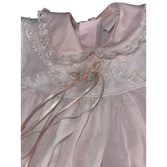 Vintage Bryan Baby Dress 18MO Pink & White Lace Trim Ruffled Collar Made In USA - Picture 8 of 16